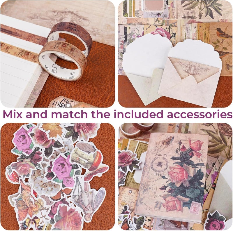 Funto Scrapbooking Kit (202 PCS), Vintage Collection-Rose Angel, Perfect for Bullet Scrapbooking Materials, Planner DIY Arts Craft Collage - Image 4